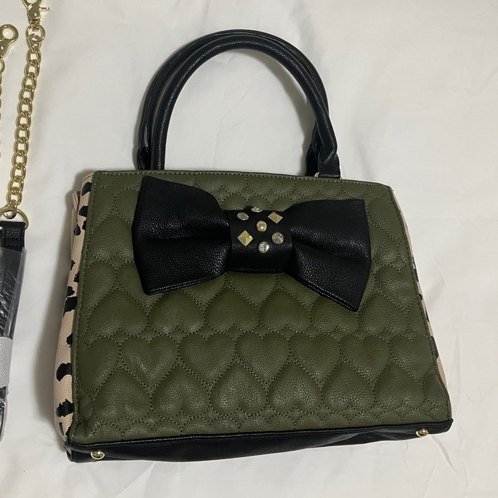 Betsey Johnson Women's Bow Bowler Handbag (Olive)- New Without Tags